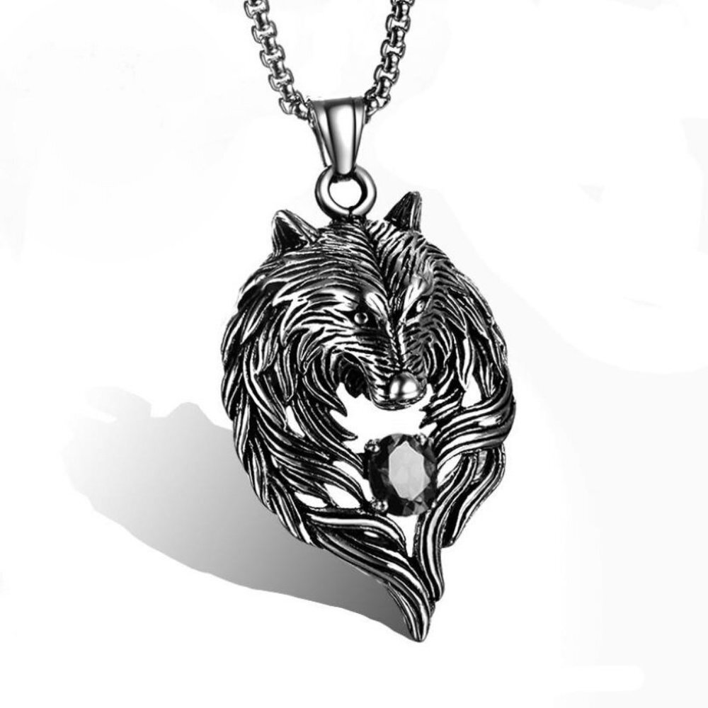 ❤️Rhinestone animal wolf pendant necklace for women/men, N90201P161